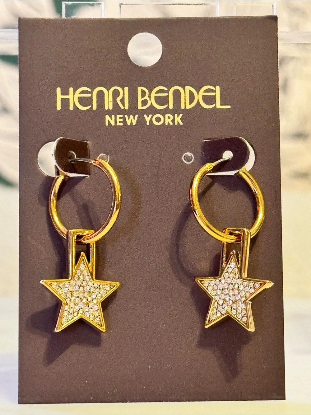 Henri Bendel Gold Star Hoop Drop Earrings NEW
